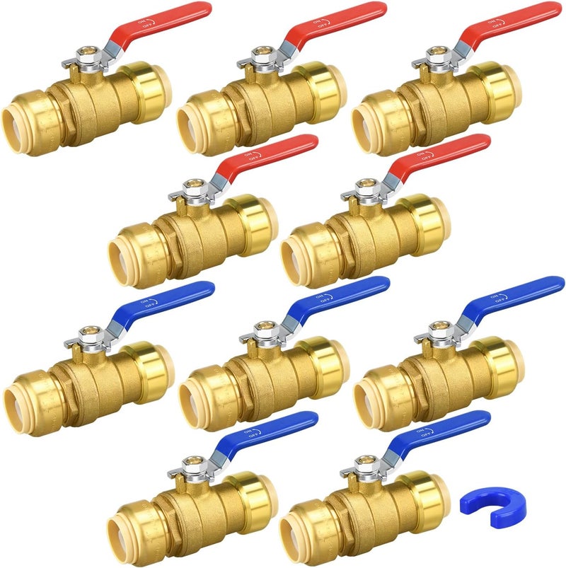 PXZBLG Push Fit Ball Valve, 10 Pack 3/4" Push-Fit Full Port Ball Valve with Disconnect Clip, Push-to-Connect Water Shut Off Valve for Hot and Cold Water, for PEX PVC or Copper Pipes - Image 1
